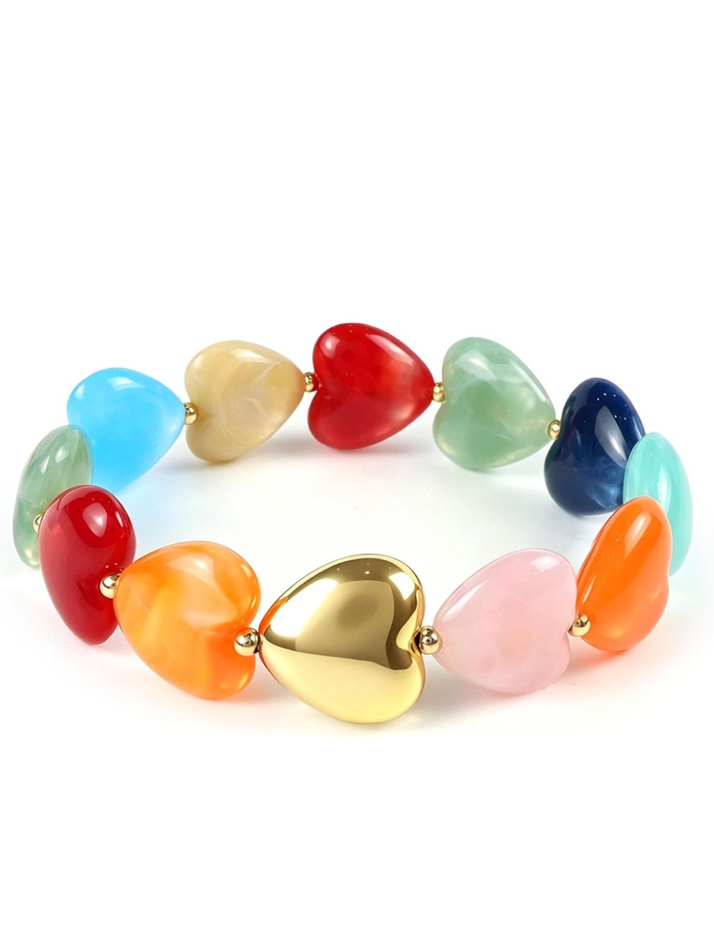 New Multicolor Heart Bracelet with Gold Heart